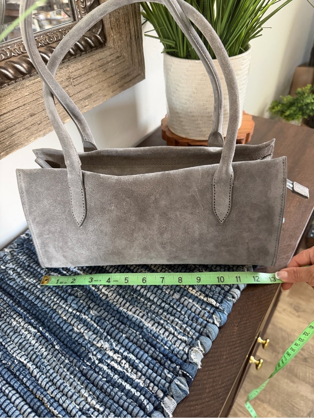 J.Crew Berkeley Structured Shoulder Bag Suede Seagull Gray East West CR296 - Picture 6 of 12
